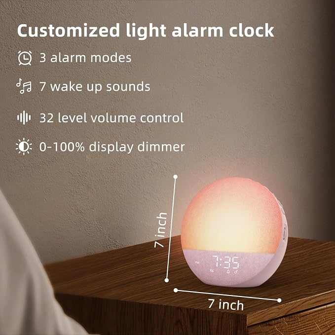 Odokee Sunrise Alarm Clock White Noise Machine: Natural Wake Up Light | Dimmable Clock with Bluetooth Speaker for Bedroom - 25 Sleep Sounds for Baby Adults Kids Sakura Pink