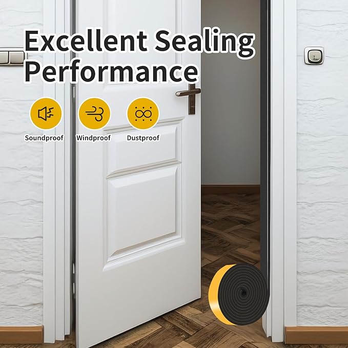 Weather Stripping Door Seal,Weather Stripping,Soundproof,Cold Insulation,High Density CR Foam Insulation Tape for Door, Front Door Frame, Windows,Sliding Door (Black, 1 in x 1 in x 13Ft)
