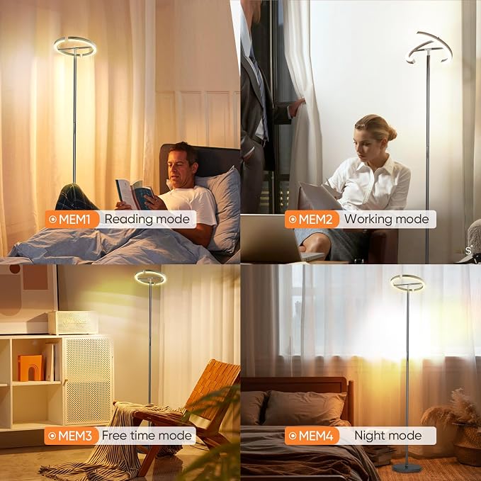 SIBRILLE Gunmetal Gray LED Floor Lamp - Rotatable Standing Lamp for Living Room Bedroom, 22W Dimmable Floor Readig Light with Touch/Remote Control, Modern Corner Lamp for Office, Brightness Adjustable