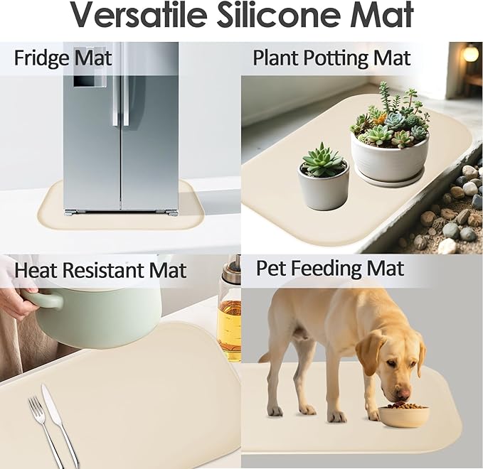 TOHONFOO Silicone Coffee Maker Mat with Lip, 24'' x 16'' Heavy Duty Coffee Maker Mat for Countertops, Coffee Tray Fit Under Coffee Machine Appliance Automatic Machines Espresso Accessory, Beige