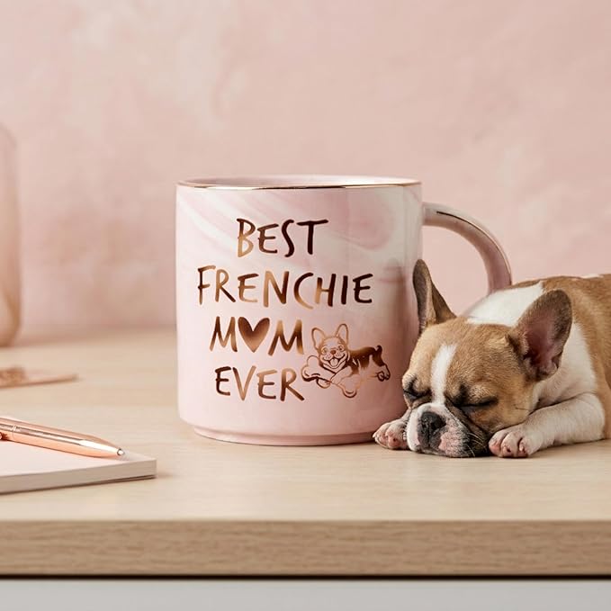 French Bulldog Gifts, Frenchie Mom Gifts Mothers Day, Best Frenchie Mom Ever Pink Marble Mug, Funny French Bulldog Gifts for Women Mothers Day, Birthday