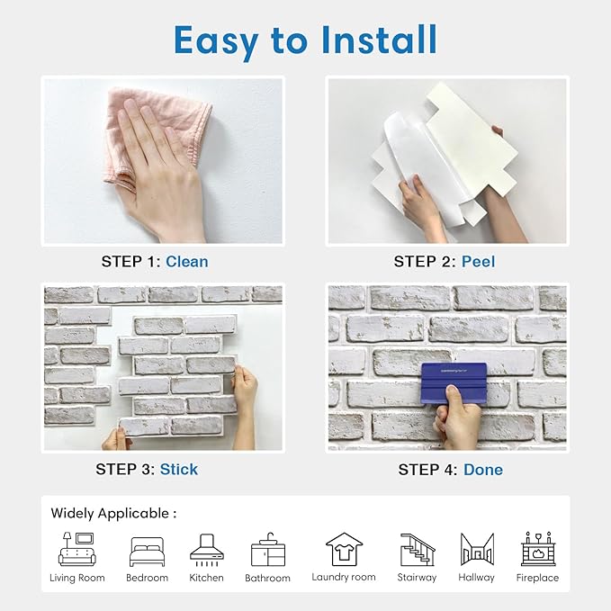 COMSTICKC 3D Faux Brick Wall Panel Peel and Stick, 10 Pcs of 12"X12", Small Size, Ultra-Light PVC Fake Brick Decorative Tiles Backsplash, Paintable, Not Real Brick (Whitewash -2)