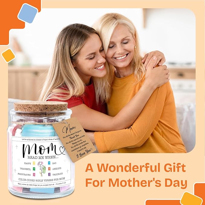 NewEleven Mothers Day Gifts For Mom, Mom Gifts From Daughters Son on Mother Birthday, Bible Jar, Christian Gift for Wife, Thank You Gift Decorative Inspirational Scripture Jar with 92 Bible Verses
