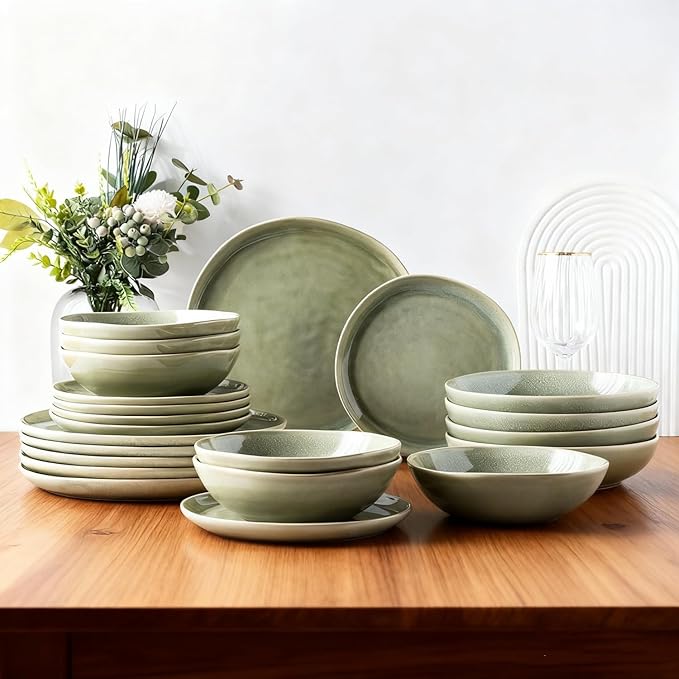 AmorArc Ceramic Dinnerware Sets,Handmade Reactive Glaze Stoneware Plates and Bowls Sets,Highly Scratch Resistant | Dishwasher & Microwave Safe Dishes Set,Service for 8 (24pc)
