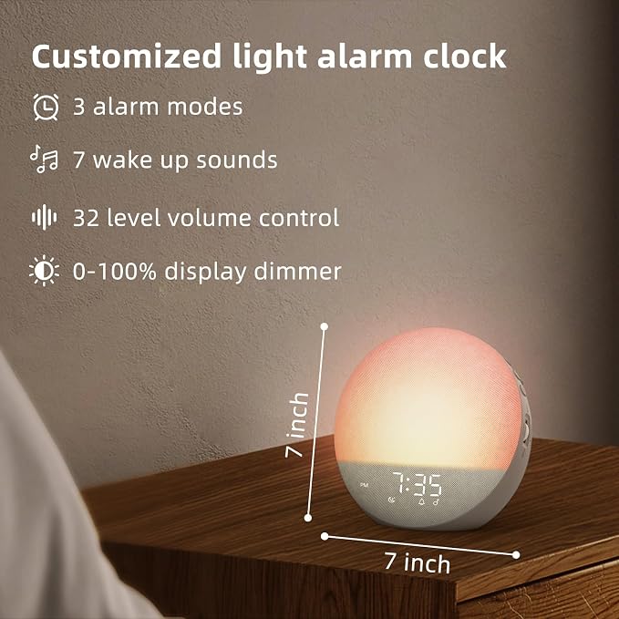 Odokee Sunrise Alarm Clock White Noise Machine: Natural Wake Up Light | Dimmable Clock with Bluetooth Speaker for Bedroom - 25 Sleep Sounds for Baby Adults Kids Cocoa