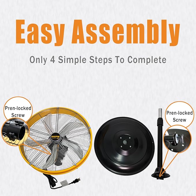 HiCFM 5000 CFM 20 inch High Velocity Pedestal Oscillating Fan, Powerful 1/5 HP Motor, 6FT Power Cord and Oscillation Standing Fan for Commercial or Industrial - UL Safety Listed, 2 Pack