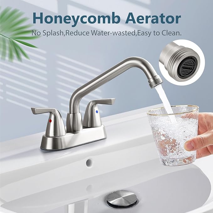 Aolemi Laundry Sink Faucet 4 Inch Centerset, Utility Sink Faucets with Swivel Spout and 3/4" NPT Threaded End, 2-Handle Faucet for Laundry or Utility Room, Brushed Nickel