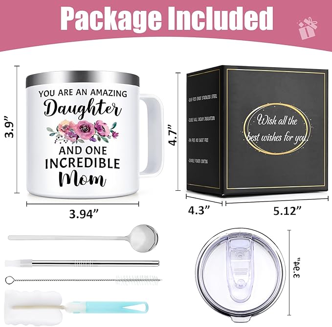Lifecapido Daughter Gifts from Mom, 14oz Insulated Coffee Mug, Christmas Mothers Day Gifts for Daughter, Cream