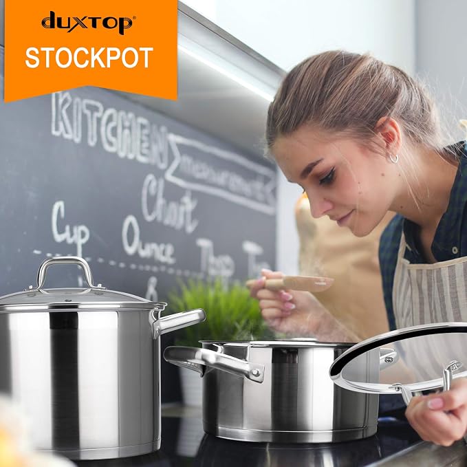 Duxtop Professional Stainless Steel Cookware Induction Ready Impact-bonded Technology (4.2Qt Stockpot) | Stockpot with Stay-Cool Handle, Impact-Bonded Base for Even Heating