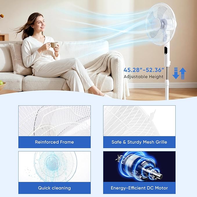 NEWBULIG 17" Pedestal Fans with Remote, Oscillating Standing Fan with 3 Speed & 3 Model, Quiet Timer Stand Up Fan for Indoor, Bedroom, Living Room, Adjustable Height & Tilt Head, Easy Assembly