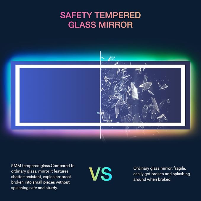 LOAAO 84"X40" RGB LED Bathroom Mirror with Lights, Anti-Fog, Dimmable, Lighted Bathroom Vanity Mirror, Multiple Light Modes, RGB Backlit + Front Light, Memory Function, Tempered Glass, ETL Listed