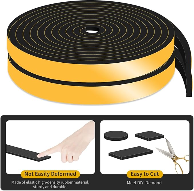 Weather Stripping Door Seal,Weather Stripping,Soundproof,Cold Insulation,High Density CR Foam Insulation Tape for Door, Front Door Frame, Windows,Sliding Door (Black, 1/2 in x 1/4 in x 26Ft)