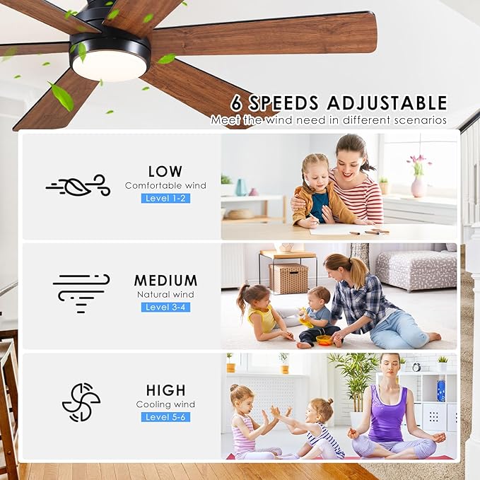 Asyko 46" Brown Low Profile Ceiling Fans with Lights and Remote, Modern Indoor Ceiling Fan Light with Quiet Reversible DC Motor, Flush Mount Ceiling Fans with Dimmable LED for Bedroom Kitchen