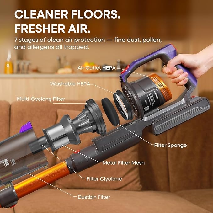 KIPMAX Cordless Vacuum Cleaner 50KPa 550W Powerful with Aromatherapy | 70Mins Anti-Tangled Vacuum Cleaner for Pet Hair/Carpet/Floor, Self-Standing Vacuum with Rechargeable Battery, LED Display