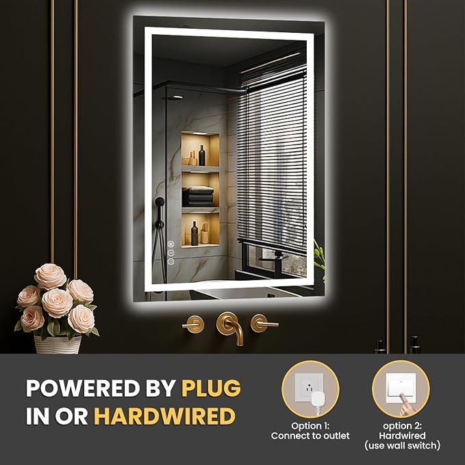 LOAAO 20"X30" LED Bathroom Mirror with Lights, Anti-Fog, Dimmable, Backlit + Front Lit, Lighted Bathroom Vanity Mirror for Wall, Memory Function, Tempered Glass, Safe to Use, ETL Listed