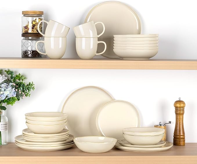 AmorArc Ceramic Dinnerware Sets,Handmade Reactive Glaze Stoneware Plates and Bowls Sets,Highly Scratch Resistant | Dishwasher & Microwave Safe Dishes Set,Service for 6 (18pc)
