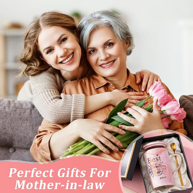Mother in Law Birthday Gifts, Best Mother In Law Ever Mug, 14oz Pink Marble Mom Mug with Gold Print, Mom Gifts from Daughter-In-Law or Son-In-Law, Wedding Valentine Coffee Cup Present, Nice Gift Boxed