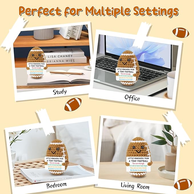 BiuNiuring Positive Inspirational Crochet Football Gifts for Teens Women & Men, Funny Cute Little Reminders Stress-Relief Birthday Gifts for College Friends, Coworkers, Bosses, Her, Him