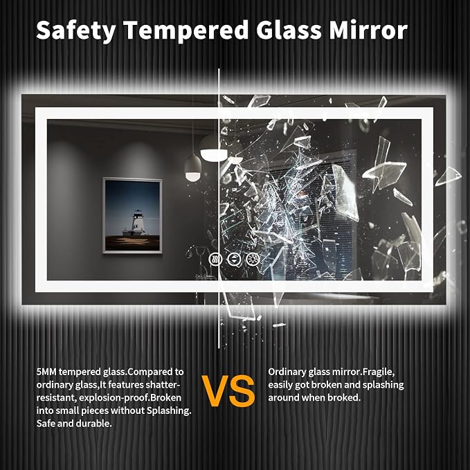 LOAAO 55"X30" LED Bathroom Mirror with Lights, Anti-Fog, Dimmable, Backlit + Front Lit, Lighted Bathroom Vanity Mirror for Wall, Memory Function, Tempered Glass, ETL Listed