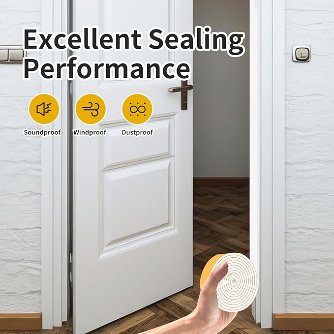 Weather Stripping Door Seal,Door Weather Seal,Soundproof,High Density CR Foam for Front Door Frame,Windows (White,2 in x 1/4 in x 13Ft)