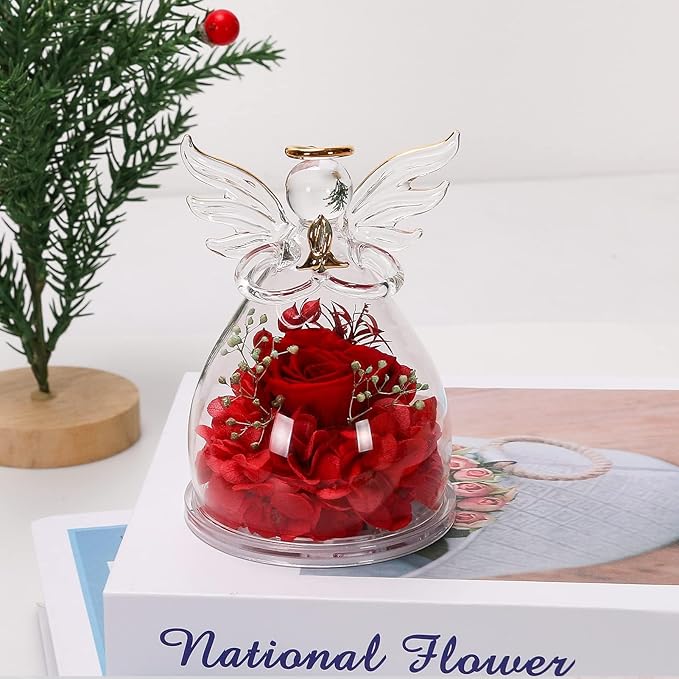 Mothers Day Mom Gifts for Mom,Fresh Flowers for Delivery,Birthday Gifts for Women Her,Preserved Flowers in Angel Figurines,Angel Gifts for Moms Mothers Day Grandma Wife Sister,Light Up Red Gift
