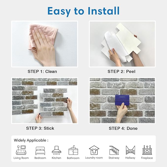 COMSTICKC 3D Faux Brick Wall Panel Peel and Stick, 10 Pcs of 12"X12", Small Size, Ultra-Light PVC Fake Brick Decorative Tiles Backsplash, Paintable, Not Real Brick (Vintage Brown Gray)