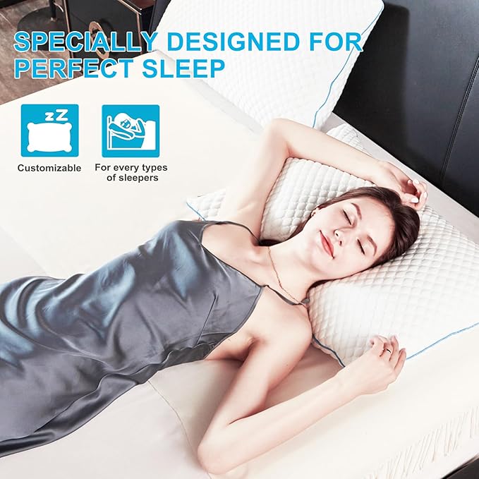 VVZ Cooling Bed Pillows Standard Size Set of 4,Shredded Memory Foam Pillows with Gel, Adjustable Firmness for Side, Back, Stomach Sleepers, 20x26, White