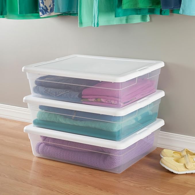 Sterilite Storage Box, Stackable Plastic Container Home Organizer, 28 Qt(10 Pack)