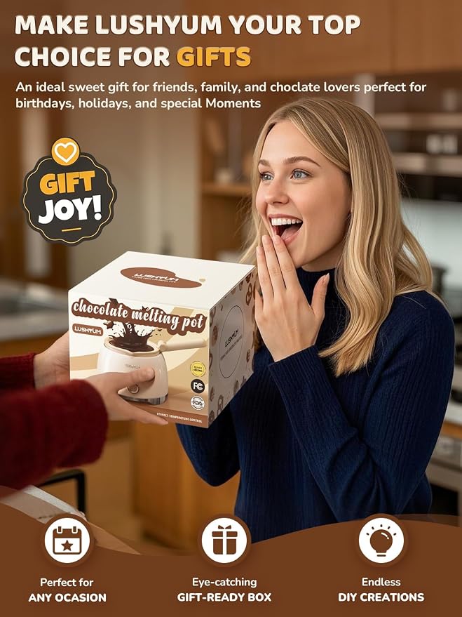 Electric Chocolate Melting Pot with 2 Insert Pots, 4-Cup Chocolate | Even Heating, Fast Melting, BPA-Free Silicone, Easy Clean, Less Waste, Ideal for Chocolate, Candy Melts, Parties, Fondue
