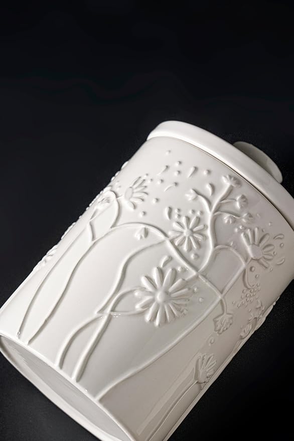 Ceramic Swaying Flowers Kitchen Canister Airtight Coffee Canister For Ground Coffee Sugar Tea Storage Container White Cookie Jar For Kitchen Counter Kitchen And Bar accessories Holder