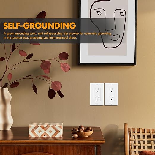 Micmi Decorator Receptacle Outlet, Standard Electrical Wall Tamper Resistant Decorative Receptacle Outlet, 15Amp 125 Volt, Grounding UL Listed (10Pack, White, 15 Amp Outlet)