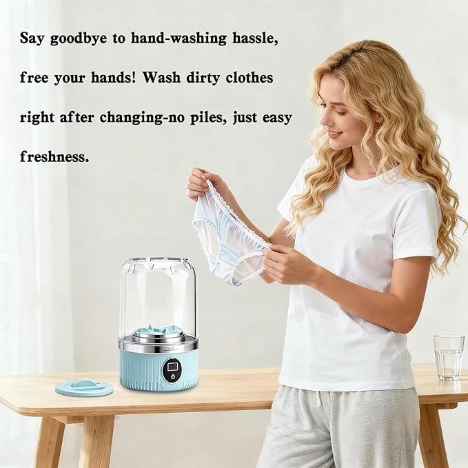 Portable Mini Washing Machine - 2025 Upgraded Washer for Underwear, Bra, Socks - Rechargeable Cordless Laundry Cup - Compact Travel Washers