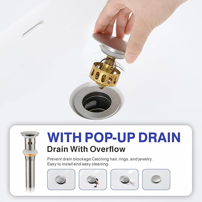 Kablle Bathroom Faucet with Pull Down Sprayer 3 Holes, Brushed Nickel 4 inch 2 Handles Centerset Laundry Bar Basin Pull Out Bathroom Sink Faucet with Pop-Up Drain, KBL-6002BN