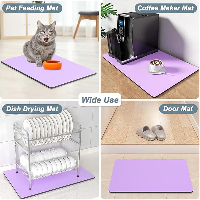 Rnivvi Coffee Mat, 16" x 24" Coffee Bar Mats for Espresso Machine Station Accessories and Organizer, Hide Stain Rubber Backed Absorbent Dish Drying Pad for Kitchen Counter, Cute Bar Decor Pad, Purple
