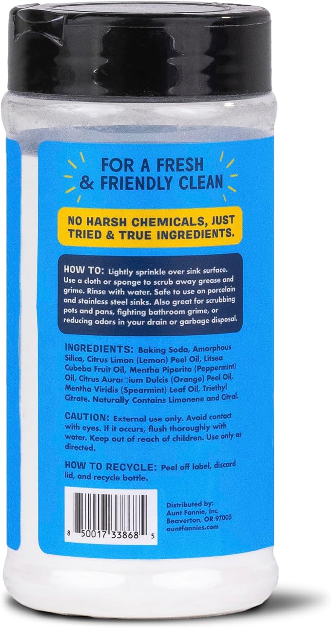 Aunt Fannie's Sink Refresher, Bright Lemon Powder Scrub and Odor Minimizer for Sinks, Drains and Garbage Disposals, 16 Ounces (Pack of 1)