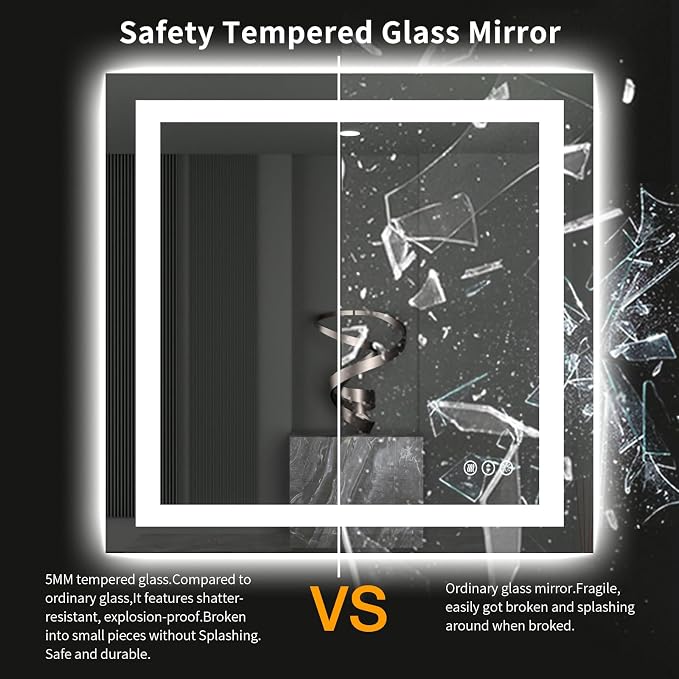 LOAAO 40"X38" LED Bathroom Mirror with Lights, Anti-Fog, Dimmable, Backlit + Front Lit, Lighted Bathroom Vanity Mirror for Wall, Memory Function, Tempered Glass, ETL Listed