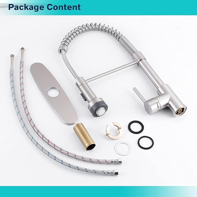 DJS Kitchen Faucets with Pull Down Sprayer Brushed Nickel LED Light Single Handle 1 or 3 Holes Spring Kitchen Sink Faucet with Deck Plate for Farmhouse RV Vessel Basin