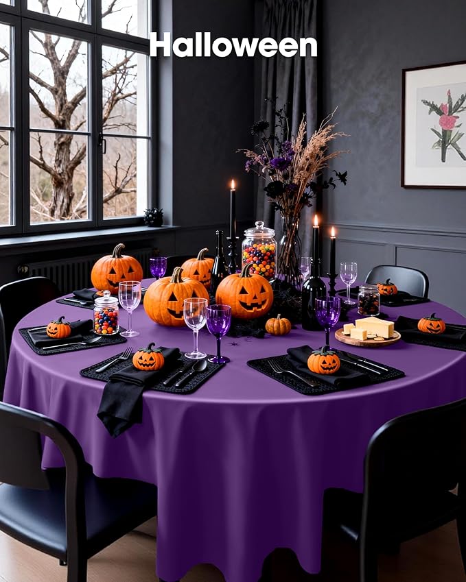 Pureegg Plastic Table Cloth Disposable 20 Pack, 84'' Round Table Cloths, Graduation Decorations Class of 2025, Graduation Party Tablecloths, Round, Plastic Cover, Leakproof & Sturdy, Purple