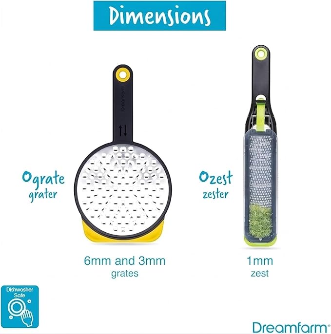 Dreamfarm Kitchen Tools Set - Ograte & Ozest - Dual-Sided Ultra-fine Grater & Self-Cleaning Zester with Snap-On Covers - Kitchen Essentials for Grating & Zesting - BPA-Free & Dishwasher Safe