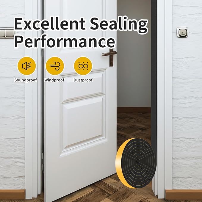 Weather Stripping Door Seal,Weather Stripping,Soundproof,Cold Insulation,High Density CR Foam Insulation Tape for Door, Front Door Frame, Windows,Sliding Door (Black, 3/4 in x 5/16 in x 13Ft)