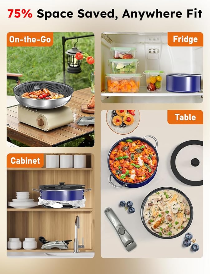 Pro DUXANO 12PC Pots and Pans Set&Hybrid 3-Ply Stainless Steel Skillet, High Heat Sear&Fry, 2-Layer Ceramic Nonstick Induction Cookware, 9H Scratch-Resistant&Anti-Warp,PFAS Free,All Cooktop/Dishwasher