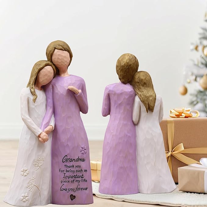 Grandma Birthday Gifts from Granddaughter, Great Grandma Gifts for Birthday Christmas Mothers Day, Grandmother Granddaughter Embrace Hand-Painted Resin Figurine(Purple)