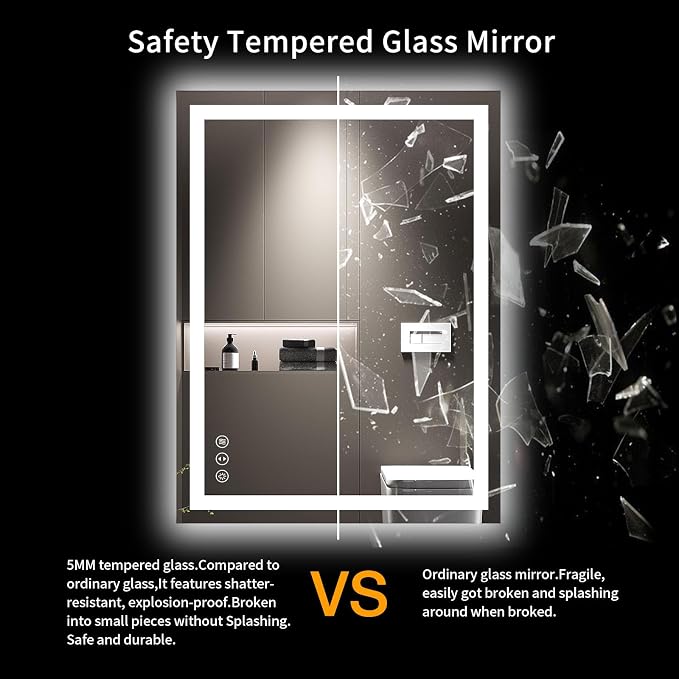 LOAAO 24"X32" LED Bathroom Mirror with Lights, Anti-Fog, Dimmable, Backlit + Front Lit, Lighted Bathroom Vanity Mirror for Wall, Memory Function, Tempered Glass, ETL Listed