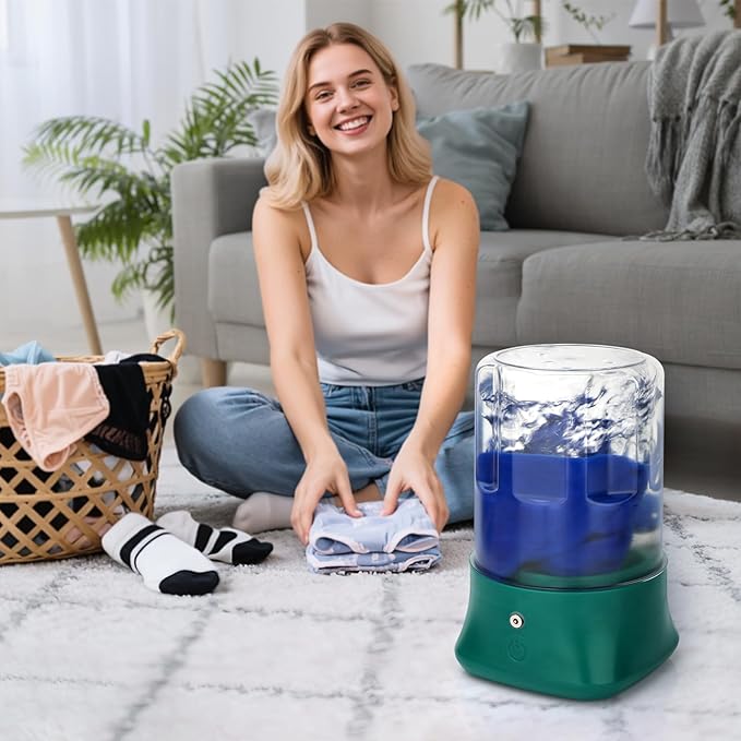 Mini Portable Washing Machine - USB Rechargeable 1L Small Washer with 2 Modes Deep Cleaning for Underwear, Socks & Baby Clothes, Compact Travel Laundry for Apartment, Dorm, Camping, Green