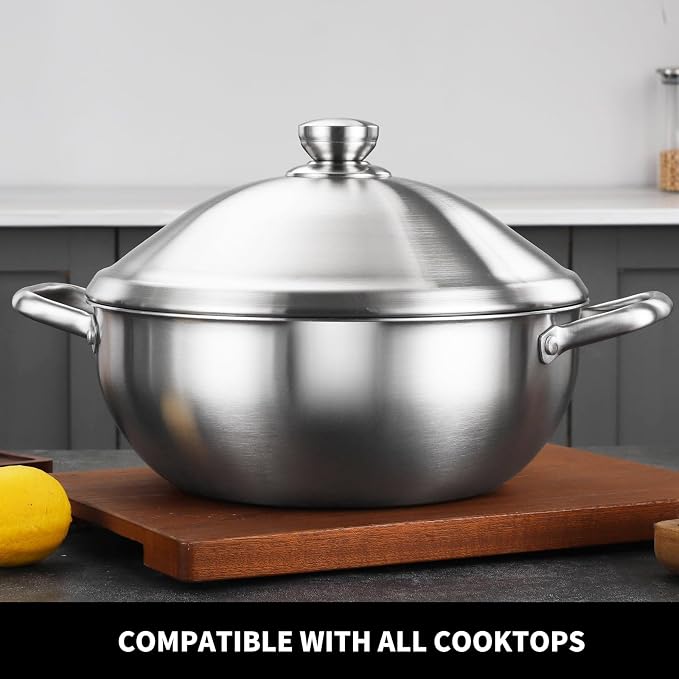 Delarlo Tri-Ply Stainless Steel 12 Inch Everyday Pan With Lid,7.2QT | kitchen everything pan, Chef's Pans,Induction Cooking Pot, 7.2QT Oven Safe Stock Pot, Up to 600℉