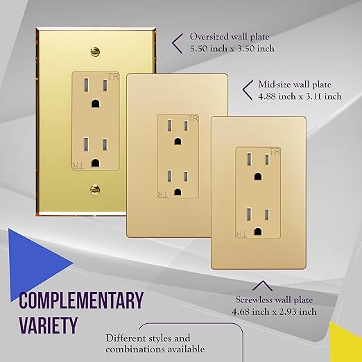 ENERLITES Elite Series Decorator Receptacle Outlet, Child Safe, Tamper-Resistant, Self-Grounding, 2-Pole, Residential Grade, 15A 125V, UL Listed, Wall Plate Included, 61501-TR-GD, Gold (10 Pack)
