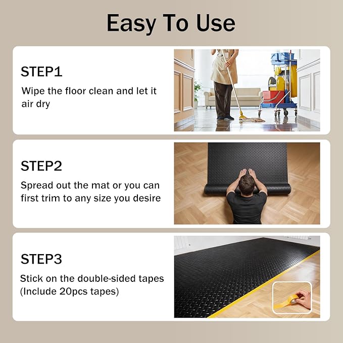 StellarStar 4x30 FT Garage Floor Mat, 2.8mm Thickened PVC Diamond Plate Garage Mat with 20PCS Tapes, Rubber Flooring Rolls for Under Car, Non-Slip Rubber Motorcycle Mat for Golf Cart, Trailer, Black