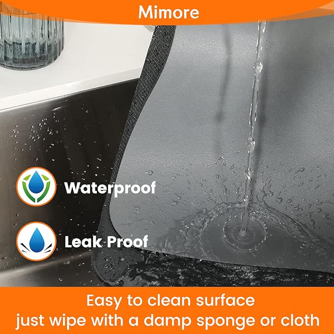 Mimore Coffee Mat - 18x24 Inch Grey Countertop Mat - Absorbent, Hides Stains, Rubber Backed - Dish Drying Mat Fits Under Coffee Maker or Espresso Machine (Compatible with Ninja Luxe Cafe)