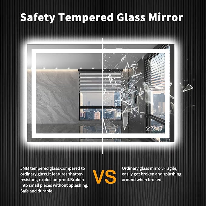 LOAAO 40"X32" LED Bathroom Mirror with Lights, Anti-Fog, Dimmable, Backlit + Front Lit, Lighted Bathroom Vanity Mirror for Wall, Memory Function, Tempered Glass, ETL Listed