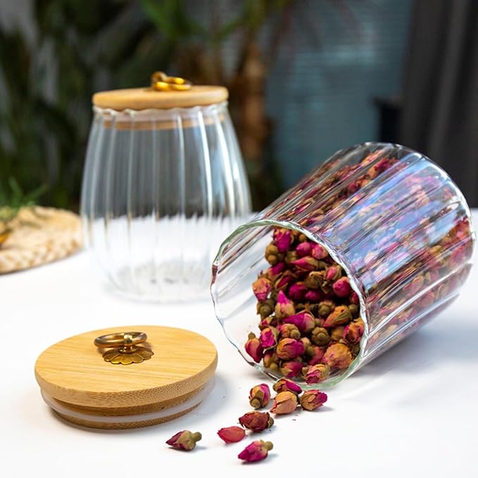 Viovian 34oz Decoration Glass Jars with Wood Lids and Spoon Food Storage Canister Container for Coffee Nut Cookie Candy Sugar Medium Clear Vintage Glass Jar With Lid 1000ml